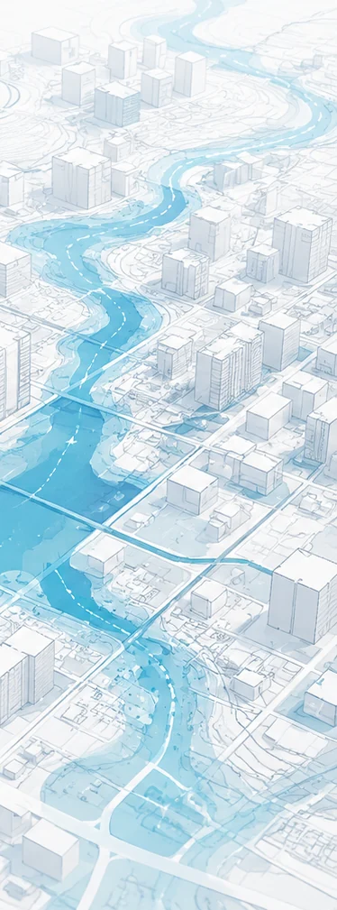 Light urban flood visualization derived from the project artwork